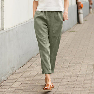 Plain Cotton Linen Casual Pants for Women