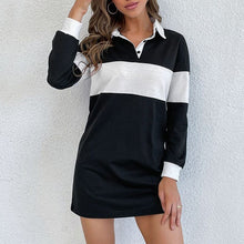 Load image into Gallery viewer, Lapel Colorblock Striped Dress
