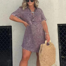Load image into Gallery viewer, Denim Skirt Dress with Fringed Hem
