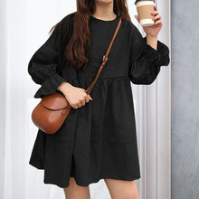 Load image into Gallery viewer, Long Sleeve Pleated Mini Cotton Linen Dress
