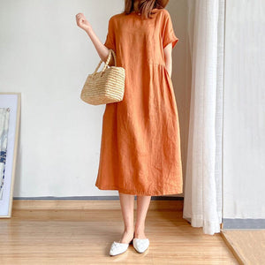 Simple Solid Color Short Sleeve Dress