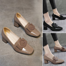 Load image into Gallery viewer, Patent Leather Square Toe Chunky Heel British Shoes
