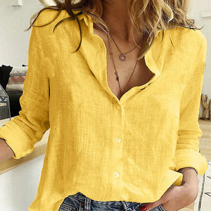 Solid Color Casual Loose Long Sleeve Linen Shirt