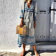 Load image into Gallery viewer, V Neck Holiday Long Sleeve Printed Dress
