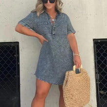 Load image into Gallery viewer, Denim Skirt Dress with Fringed Hem
