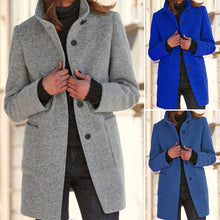 Load image into Gallery viewer, Solid Color Button Stand Collar Woolen Jacket
