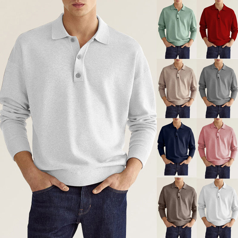 Men's Casual Loose Lapel Long Sleeve Polo Shirt