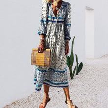 Load image into Gallery viewer, V Neck Holiday Long Sleeve Printed Dress
