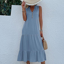 Load image into Gallery viewer, Button Detail Layered Hem Smock Dress
