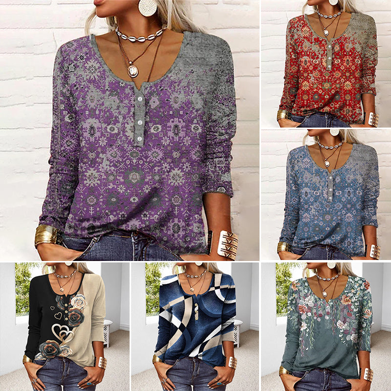 U Neck Button T-Shirt