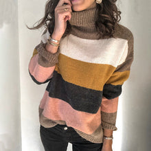 Load image into Gallery viewer, High-neck Paneled Knitted Striped Sweater
