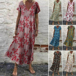 Women's Vintage Short Sleeve Maxi Dress