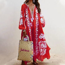 Load image into Gallery viewer, V-Neck Long Sleeve Printed Loose Dress
