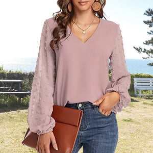 V-neck Long-sleeve Chiffon Shirt