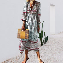 Load image into Gallery viewer, V Neck Holiday Long Sleeve Printed Dress
