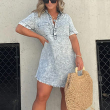 Load image into Gallery viewer, Denim Skirt Dress with Fringed Hem
