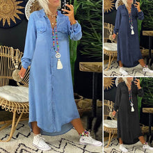 Load image into Gallery viewer, Women&#39;s Solid Color Long Sleeve Casual Denim Dress
