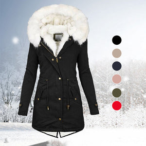 Women Winter Parka Coat Fur Collar Hooded Jacket