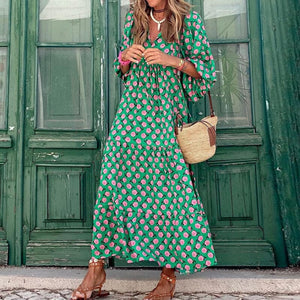 Boho Puff Sleeve Maxi Loose Dress