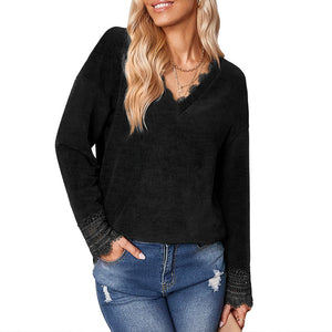Knit Lace V-Neck Sweater
