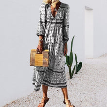 Load image into Gallery viewer, V Neck Holiday Long Sleeve Printed Dress
