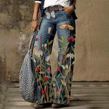 Load image into Gallery viewer, Women&#39;s Printed Wide Leg Denim Pants
