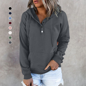Long Sleeve Loose Casual Hooded Drawstring Pocket Sweatshirt