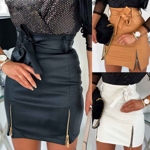PU Leather Zip High Waist Hip Skirt