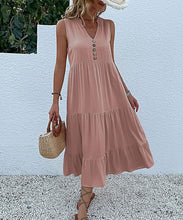 Load image into Gallery viewer, Button Detail Layered Hem Smock Dress
