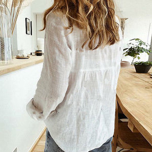 Solid Color Casual Loose Long Sleeve Linen Shirt