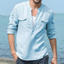 Load image into Gallery viewer, Men&#39;s Linen Casual Long Sleeve Solid Color Shirt
