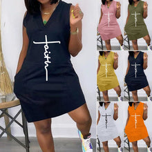 Load image into Gallery viewer, Letter Print Dual Pocket Sleeveless Dress
