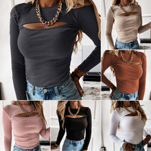 Load image into Gallery viewer, Sexy Chest Cutout Long Sleeve Ribbed Tops
