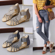 Load image into Gallery viewer, Roman Style Rhinestone Flat Sandals
