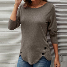 Load image into Gallery viewer, Irregular Button Long Sleeve Crew Neck Casual T-Shirt
