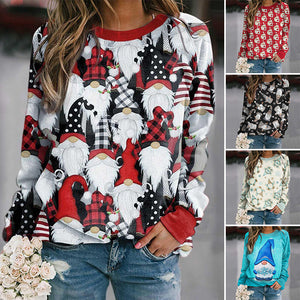 Christmas Print Crewneck Long Sleeved Fleece Sweatshirt