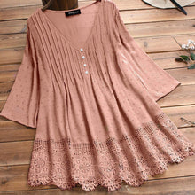 Load image into Gallery viewer, Jacquard Pleated Lace Hollow Out V-neck Plus Size Blouse
