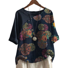 Load image into Gallery viewer, Women&#39;s Button Short Sleeve Floral Print T-Shirt
