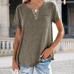 Fashion Solid Color Pocket Short Sleeve T-Shirt