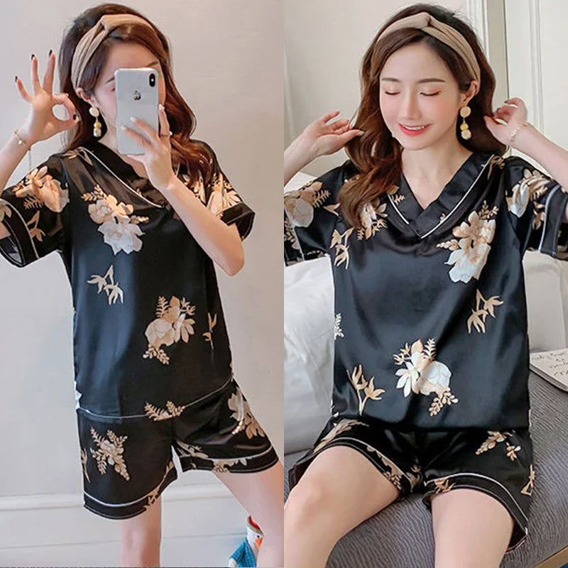 Two-piece Ice Silk Printed Home Clothes