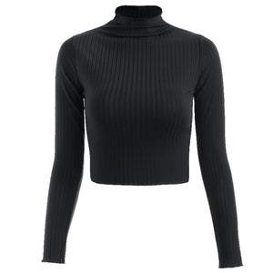Half Turtleneck Solid Color Long Sleeve Knit T-Shirt