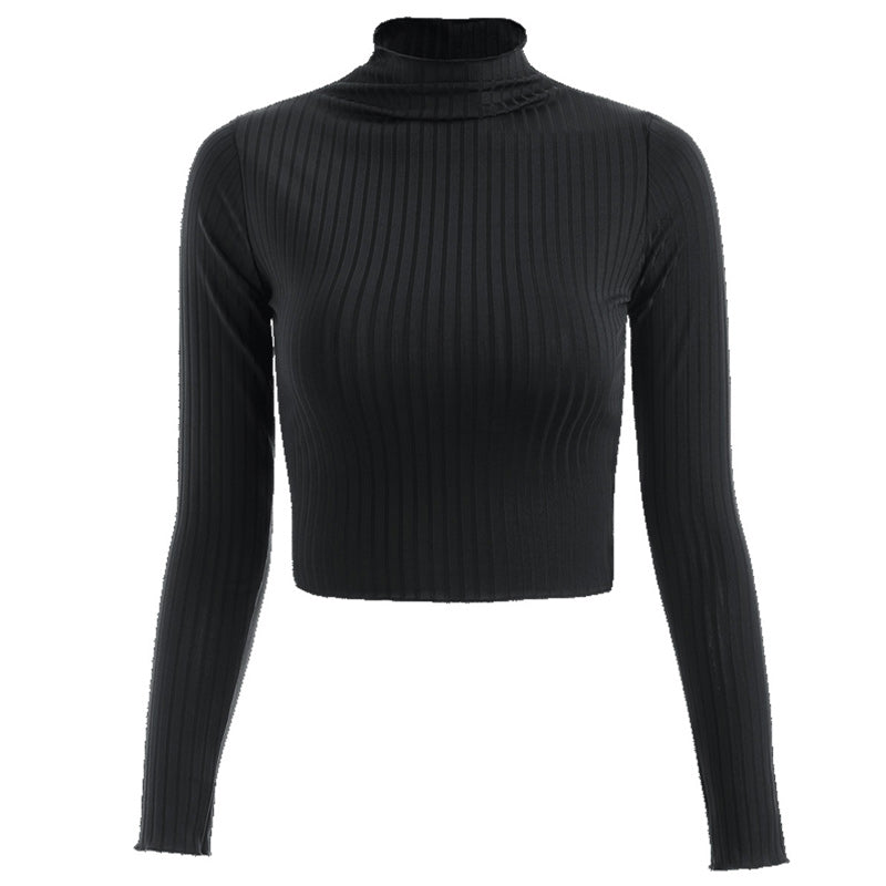 Half Turtleneck Solid Color Long Sleeve Knit T-Shirt