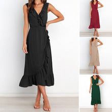 Load image into Gallery viewer, V Neck Ruffle Sleeveless Dress
