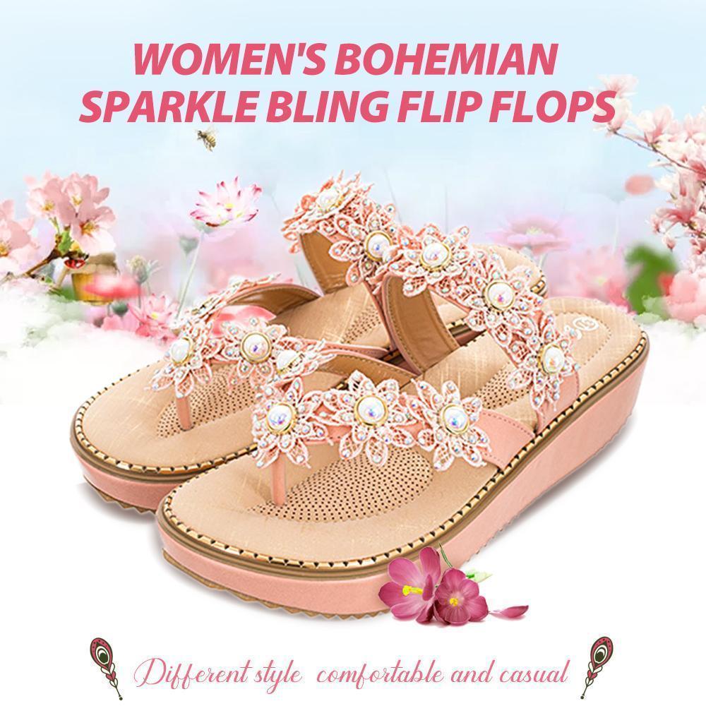 Women's Bohemian Sparkle Bling Flip Flops