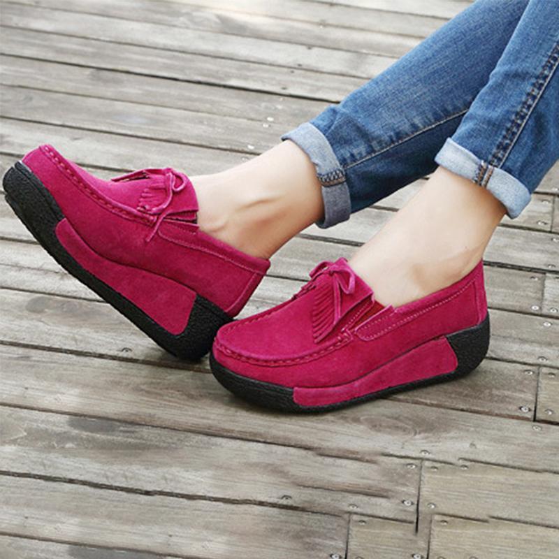 Women  Genuine Leather  Flats Platform Shoes
