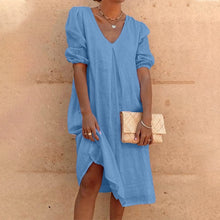 Load image into Gallery viewer, V-neck solid-colored midi dress
