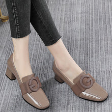 Load image into Gallery viewer, Patent Leather Square Toe Chunky Heel British Shoes
