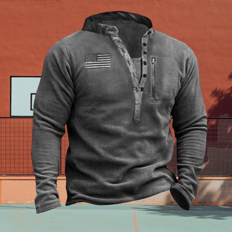 Men's Outdoor Fleece Henley Collar Sports Sweatshirt