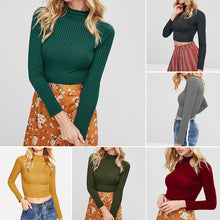 Load image into Gallery viewer, Half Turtleneck Solid Color Long Sleeve Knit T-Shirt
