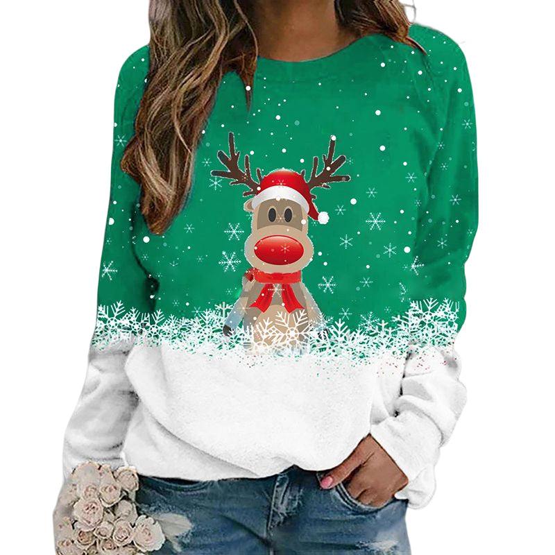 Snowflake Christmas Deer Print Crewneck Sweater